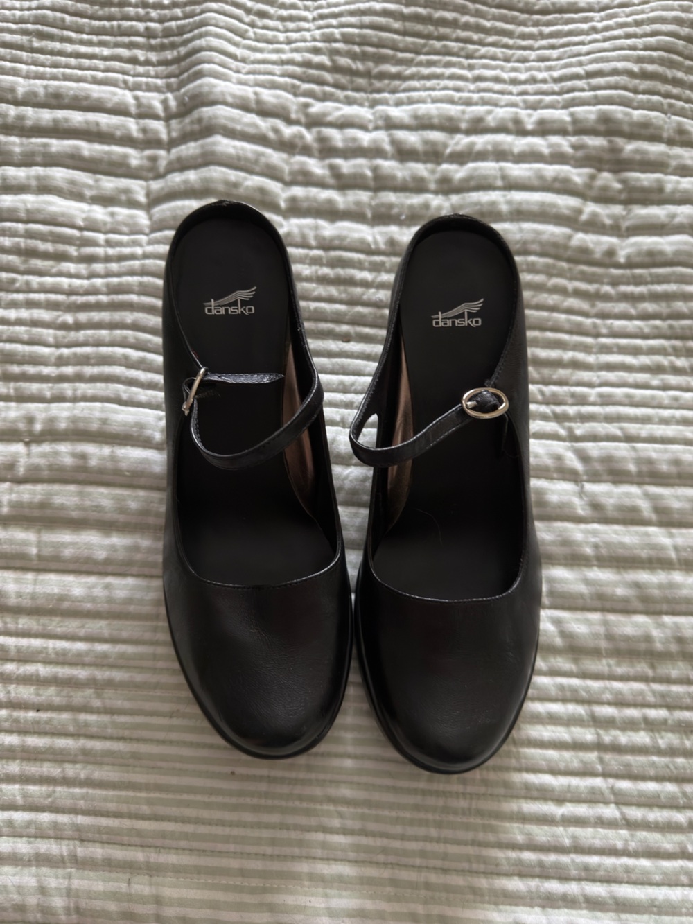 Dansko Black Leather Mary Jane Mules
